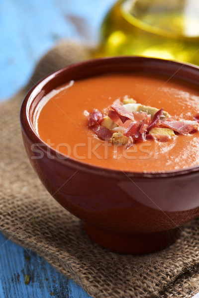 Foto stock: Espanol · frío · sopa · de · tomate · primer · plano · tazón · serrano