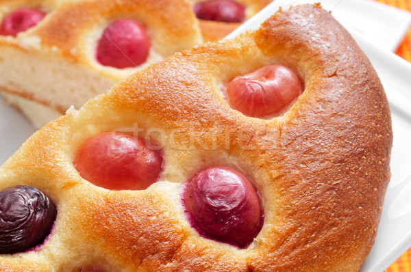 Stock photo: coca amb cireres, typical cake of Catalonia, Spain, with cherrie