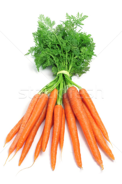 Foto stock: Cenouras · monte · branco · laranja · folhas · mercado