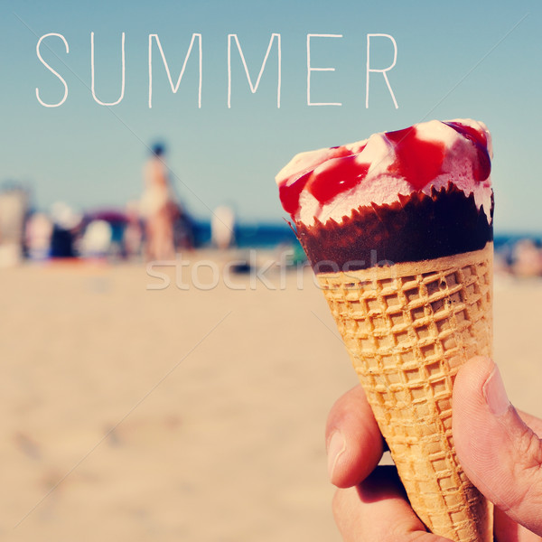 Stock photo: text summer and an ice cream on the beach