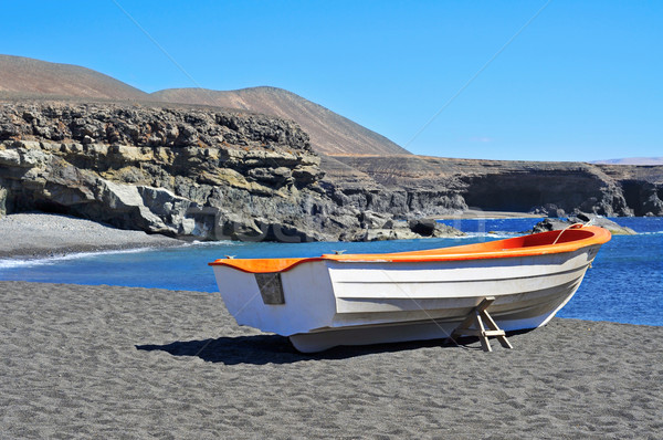 boat in a black sand beach in Fuerteventura, Spain Stock photo © nito