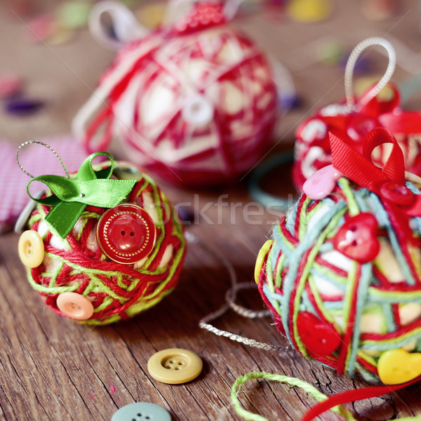handmade christmas balls, made with, cords, ribbons and buttons Stock photo © nito