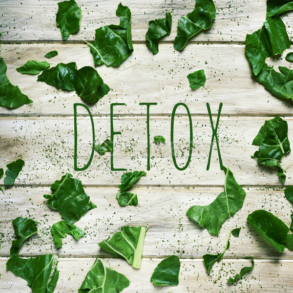 text detox and chopped raw chard on a rustic white table Stock photo © nito