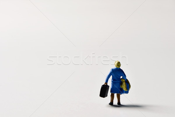 Stock photo: miniature traveler woman with suitcases