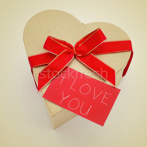 heart-shaped gift box and signboard with the text I love you, wi Stock photo © nito