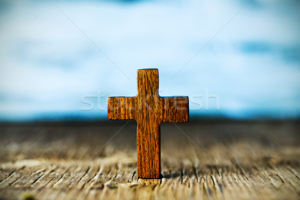 christian cross on a wooden surface Stock photo © nito