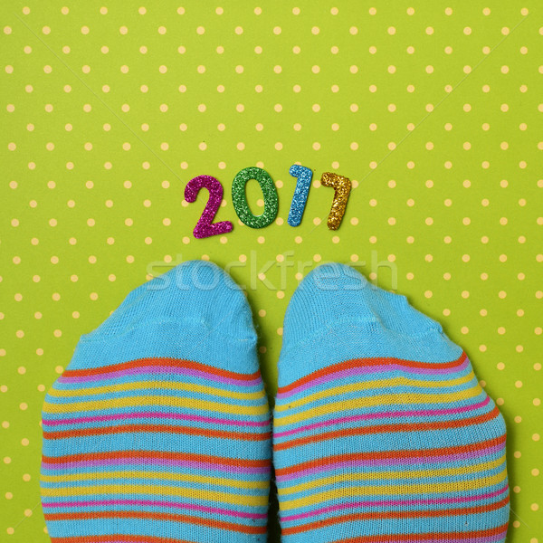 Fuß tragen Socken Zahl Neujahr erschossen Stock foto © nito