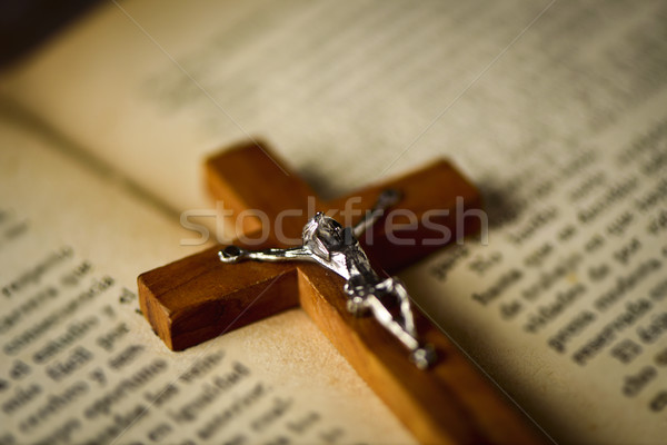 old christian crucifix on a bible Stock photo © nito