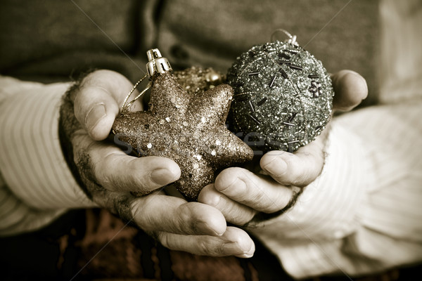 Stock foto: Alte · Weihnachten · Ornamente · Sepia · alten