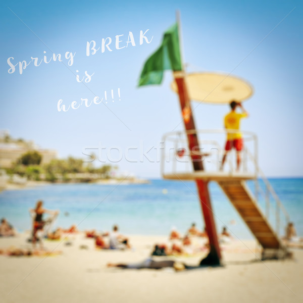 Tekst spring break tutaj zamazany zdjęcie plaży Zdjęcia stock © nito