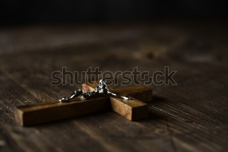 Foto stock: Velho · cristão · crucifixo · rústico