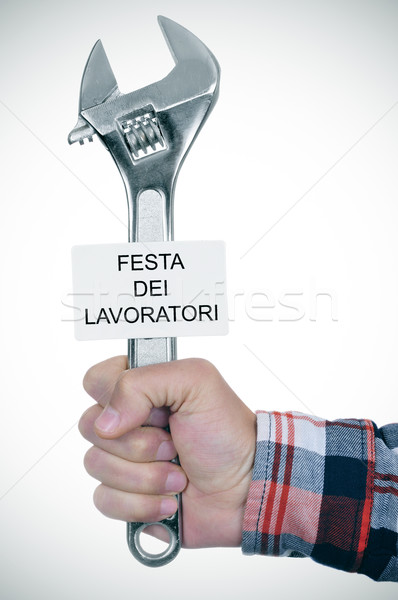 Tekst dag van de arbeid Italiaans hand jonge Stockfoto © nito