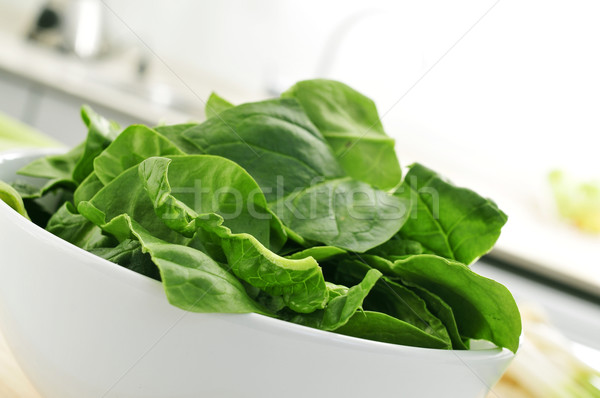 raw spinach leaves on the countertop of a kitchen Stock photo © nito