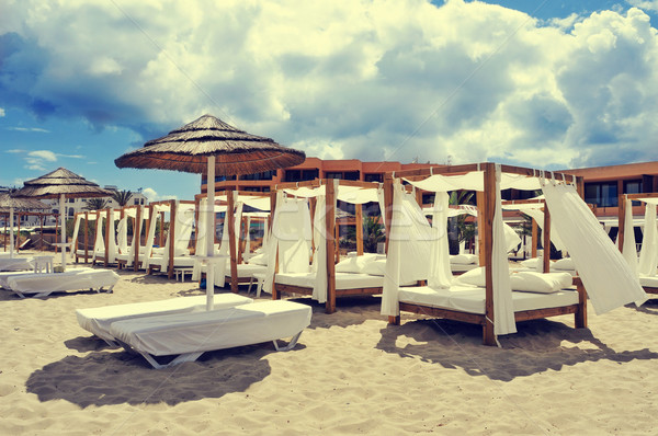 beds and sunloungers in a beach club in Ibiza, Spain Stock photo © nito