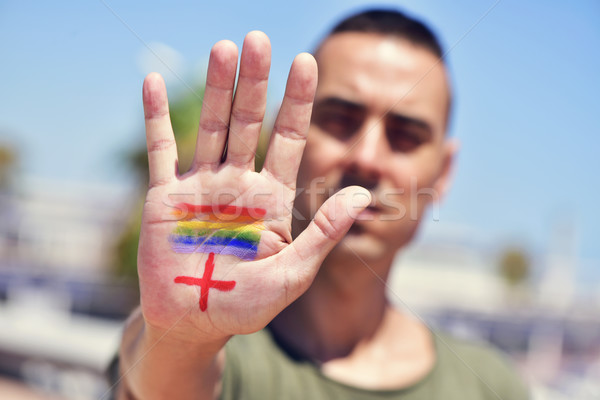 rainbow flag and plus sign, for LGBTI HIV-positive people Stock photo © nito