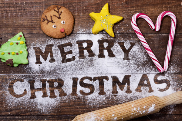 Рождества Cookies текста веселый выстрел деревянный стол Сток-фото © nito