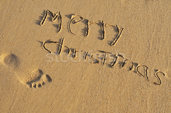 Allegro Natale scritto sabbia spiaggia party Foto d'archivio © nito