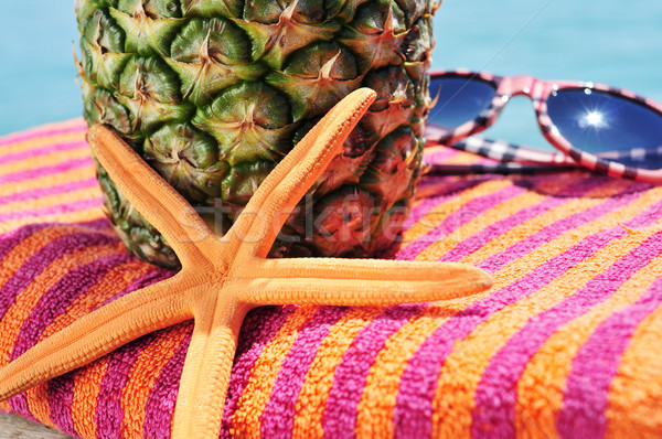 Starfish serviette de plage ananas lunettes de soleil paire [[stock_photo]] © nito