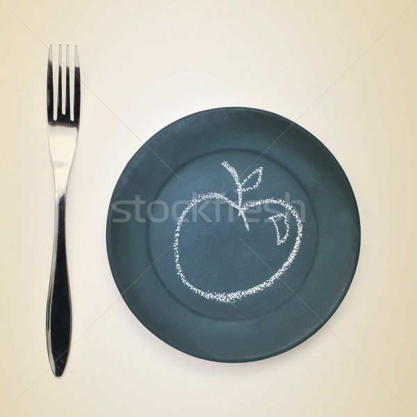 apple drawn with chalk in a plate Stock photo © nito