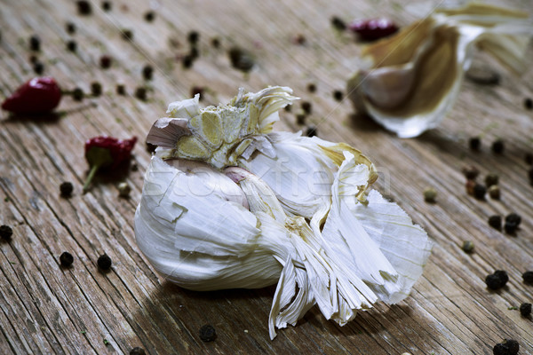 head of garlic on a wooden table Stock photo © nito
