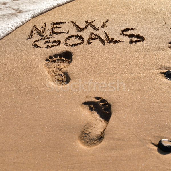 text new goals in the sand of a beach Stock photo © nito