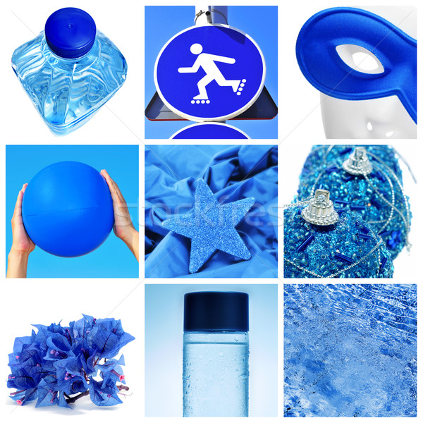 Kék kollázs kilenc képek különböző dolgok Stock fotó © nito