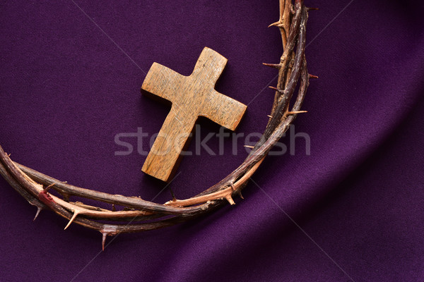 Stock photo: christian cross and the crown of thorns of Jesus Christ