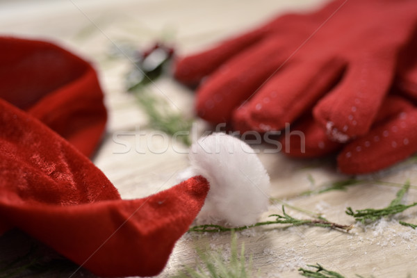 santa hat, red gloves and holly Stock photo © nito