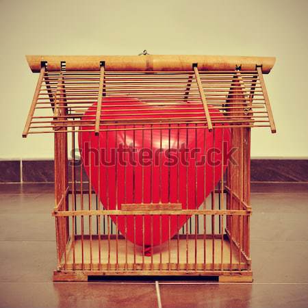 heart-shaped balloon in an old birdcage Stock photo © nito