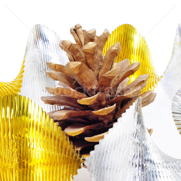 pine cone and golden and silver garland Stock photo © nito