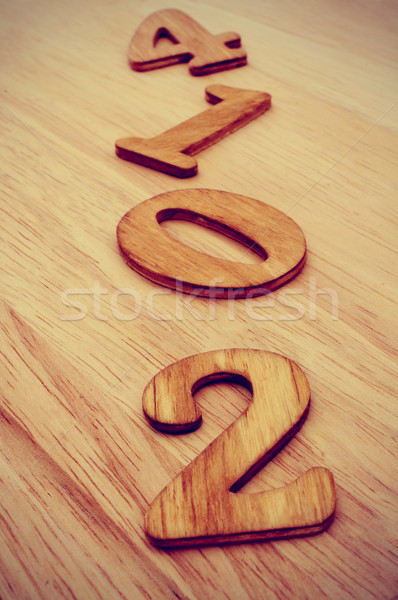 2014 új év írott fából készült számok felület Stock fotó © nito
