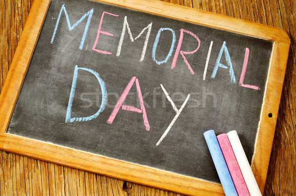 Stock photo: text memorial day written with chalk in a chalkboard