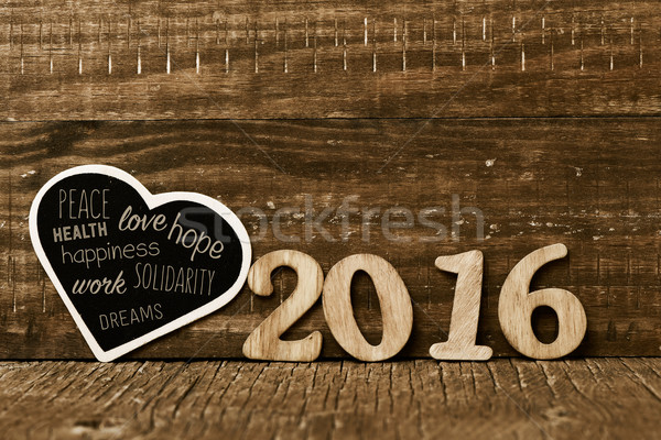 Szám 2016 kívánságok új év fából készült számok Stock fotó © nito