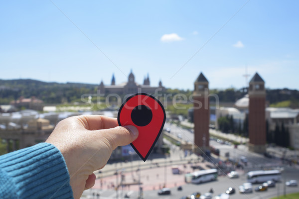 man with red marker in Montjuic, Barcelona, Spain
 Stock photo © nito