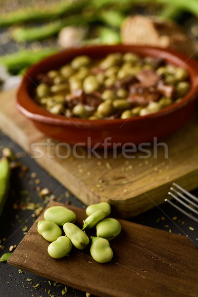 Foto stock: Espanol · receta · frijoles · primer · plano · tazón