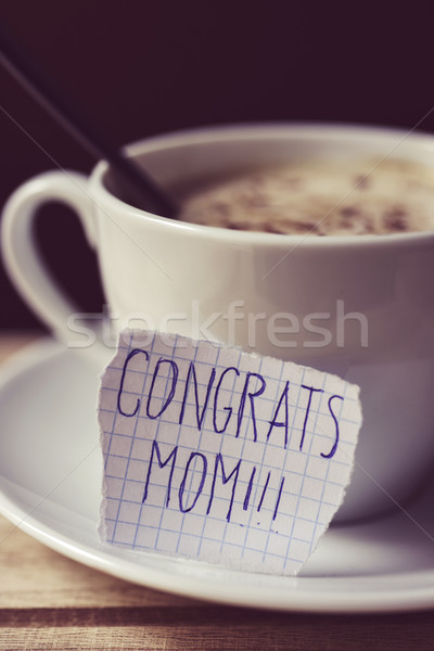Stock photo: text congrats mom in a note