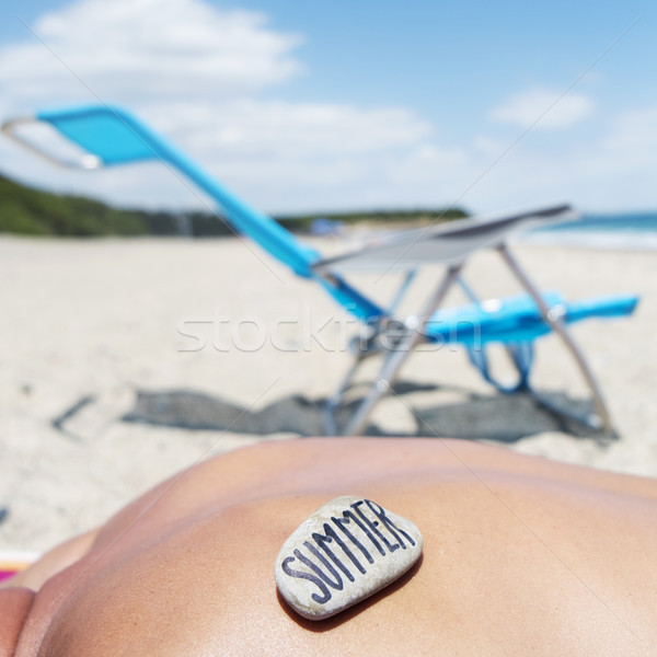 Człowiek plaży tekst lata młodych Zdjęcia stock © nito