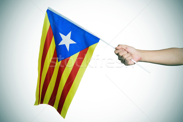 man with the Estelada, the Catalan pro-independence flag, vignet Stock photo © nito