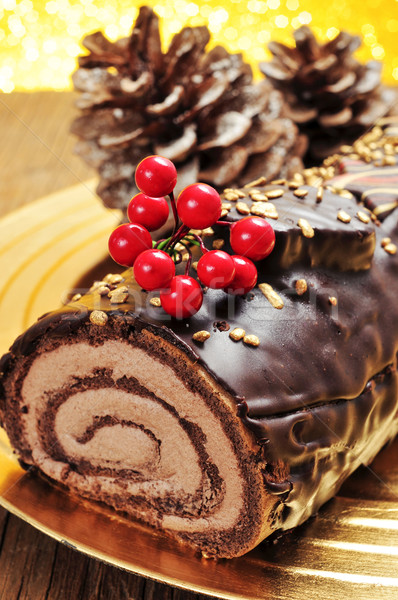 yule log cake, traditional of christmas time Stock photo © nito
