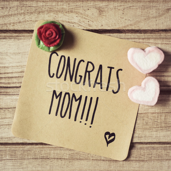 Stock photo: text congrats mom in a note