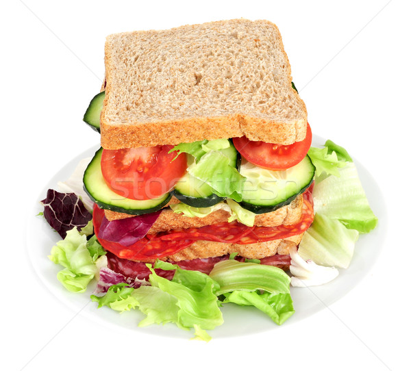Сток-фото: сэндвич · овощей · испанский · чоризо · фон · хлеб