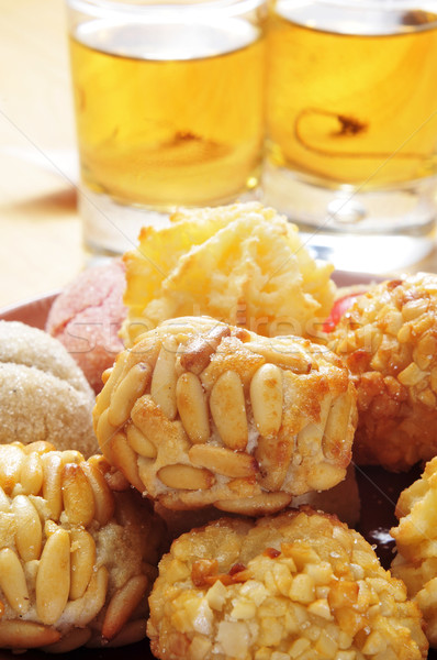 Stock photo: panellets and sweet wine, typical snack in All Saints Day in Cat