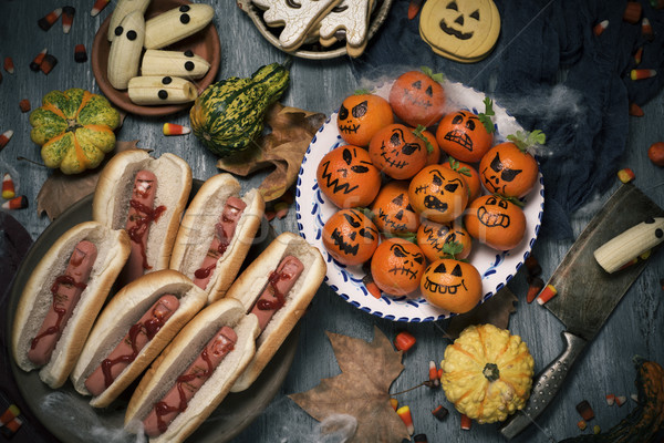 funny halloween food on a rustic table Stock photo © nito