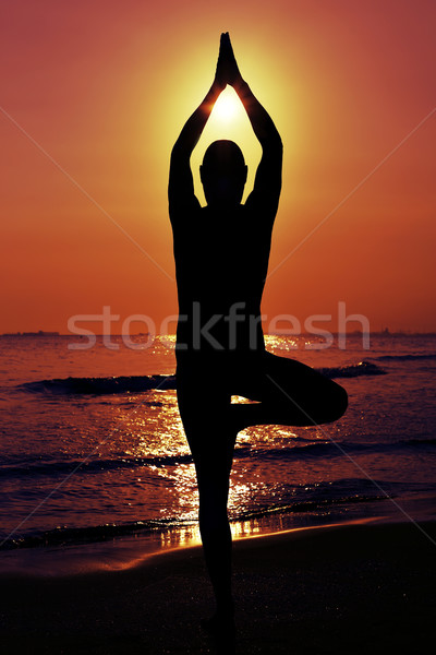 yogi man doing the yoga tree pose Stock photo © nito