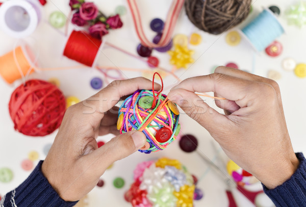 man making a handmade christmas ball Stock photo © nito