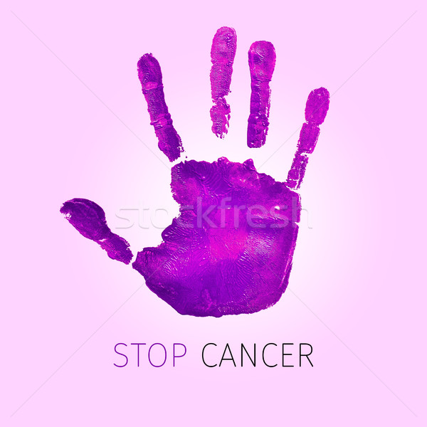 violet handprint and text stop cancer Stock photo © nito