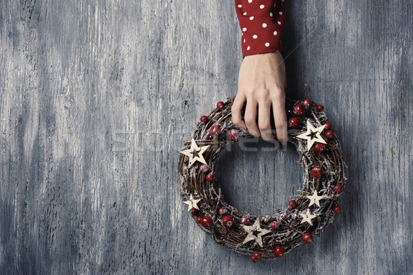 Stock photo: woman with a christmas wreath