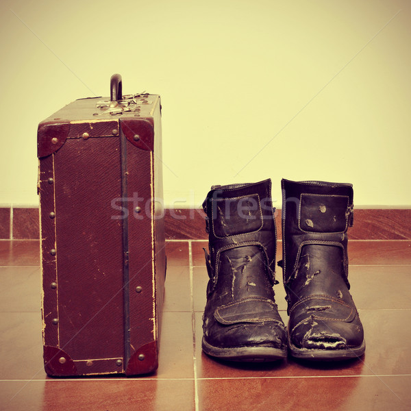 old suitcase and worn boots Stock photo © nito