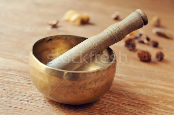tibetan singing bowl on a wooden table Stock photo © nito