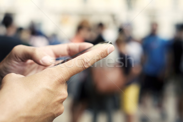 Stock foto: Junger · Mann · Smartphone · Straße · jungen